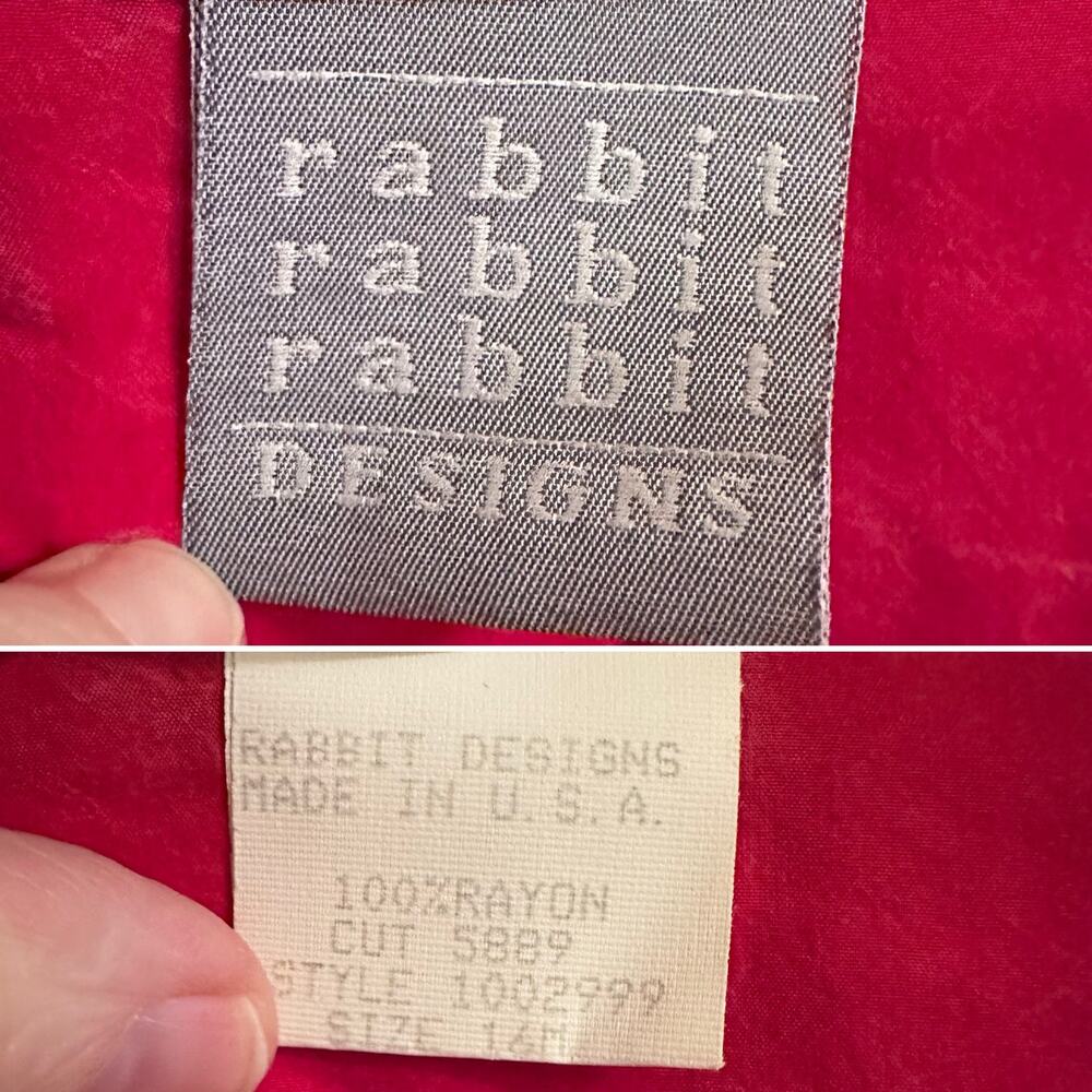 Vintage Rabbit Rabbit Rabbit Cold Rayon One Button Shirt Jacket Top Sz 16 - Picture 5 of 5